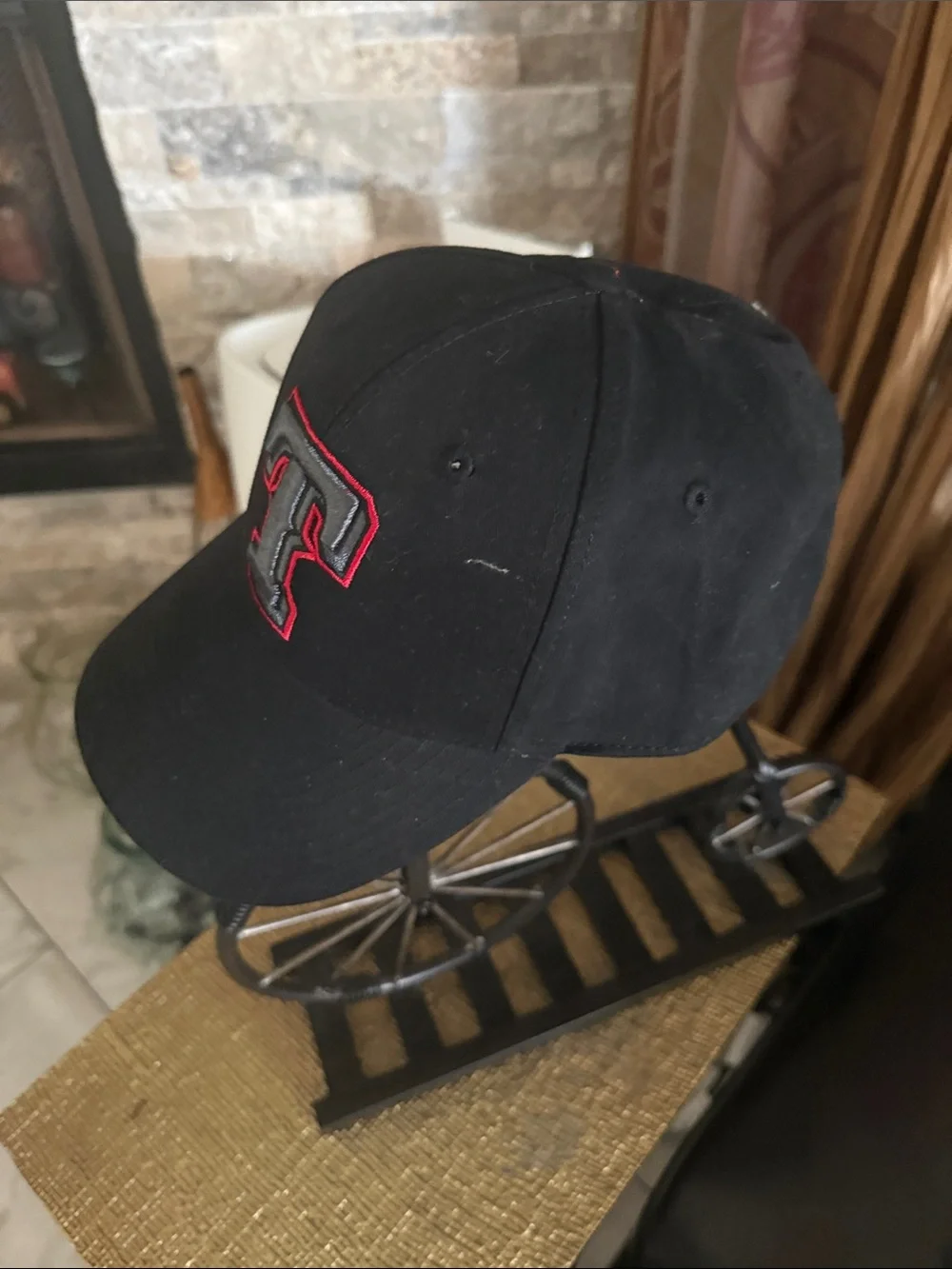 Black Baseball Cap with Embroidered 'T' Logo